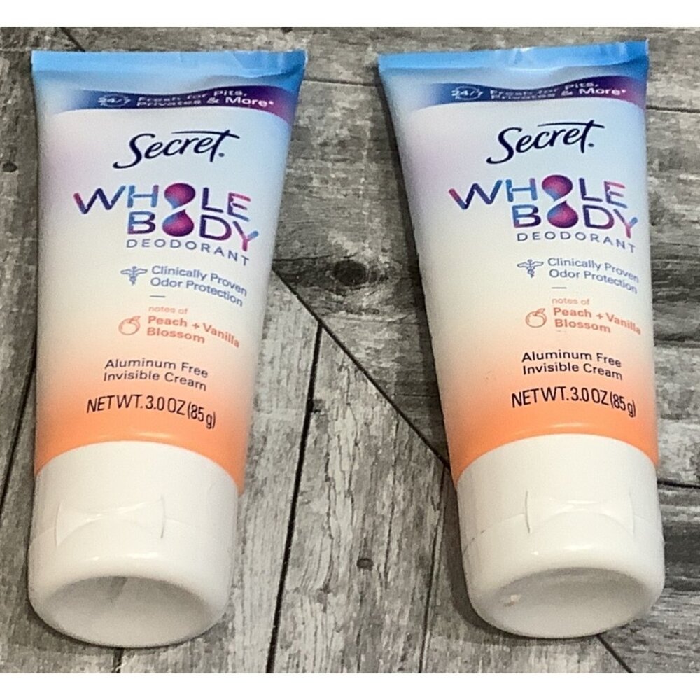 2 Secret Whole Body Deodorant Peach Vanilla Aluminum Free Invisible Cream 3.0Oz